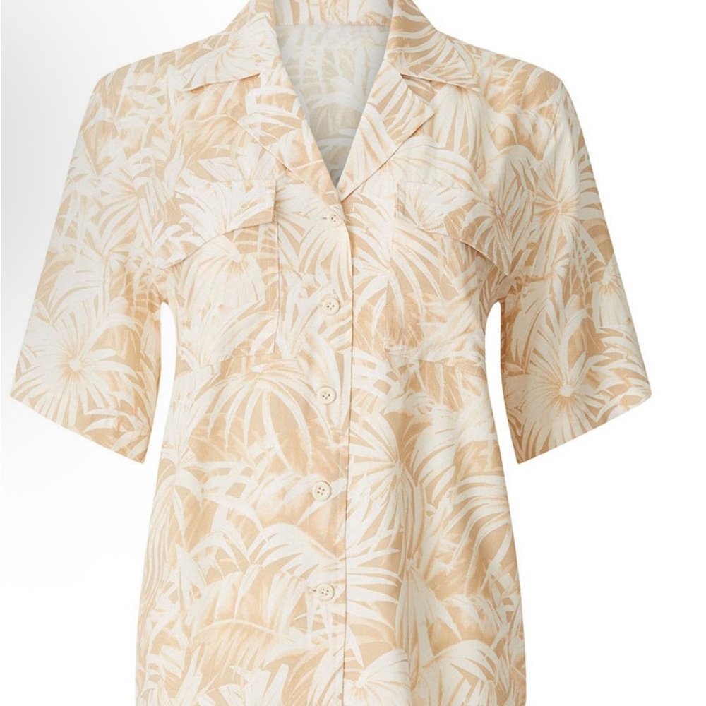 Anine Bing Beige Palm Print Button-Down Shirt, XS